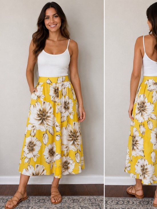 Dresses & Skirts - Maxi Skirt Flowy A Line Oversized Floral Vacation Resort Summer Coastal